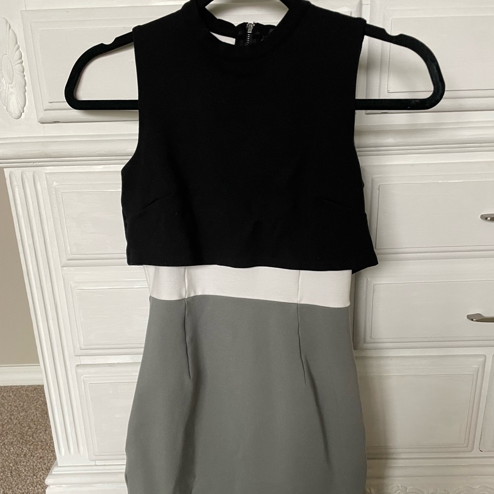 French Connection High Neck Stretch Colorblock Mini Dress, Size 2
